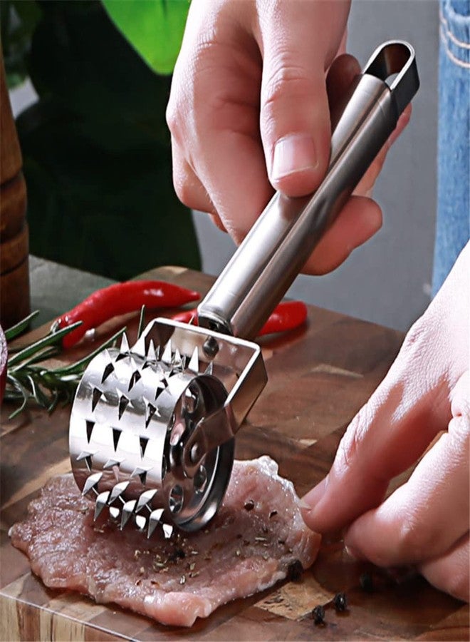 Fdit Stainless Steel Meat Tenderizer Strong Roller Beef Steak Chicken Mallet Hammer with Ergonomic Handle for Any Meat Kitchen Tool Silver - Image 5