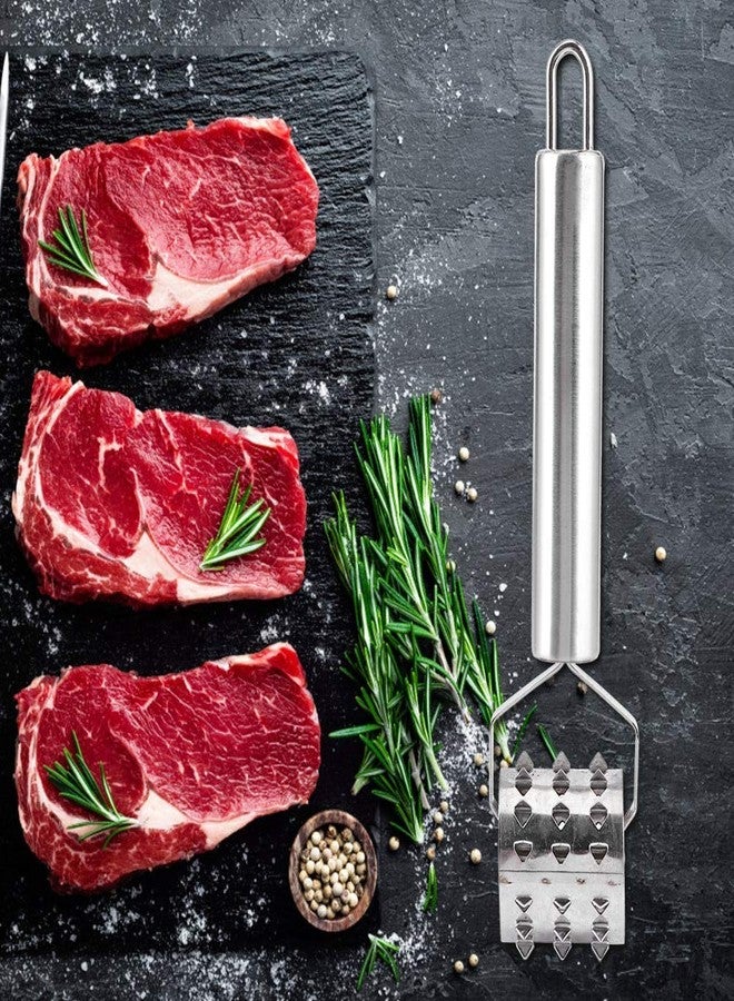 Fdit Stainless Steel Meat Tenderizer Strong Roller Beef Steak Chicken Mallet Hammer with Ergonomic Handle for Any Meat Kitchen Tool Silver - Image 4