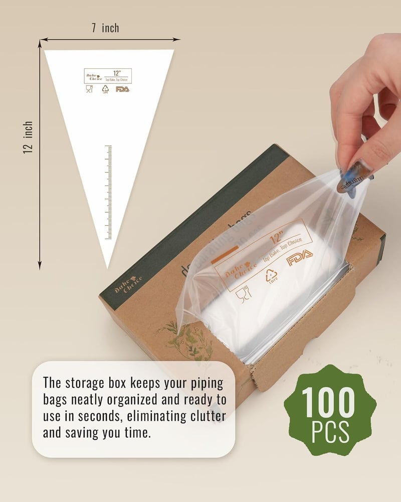 Bake Choice 12 Inch Piping Bags, 100PCS Thickened Disposable Pastry Bags, Anti Burst Icing Bags for Cream Frosting, Non-slip Frosting Bags, Cake & Cookie Decorating Supplies - Image 4