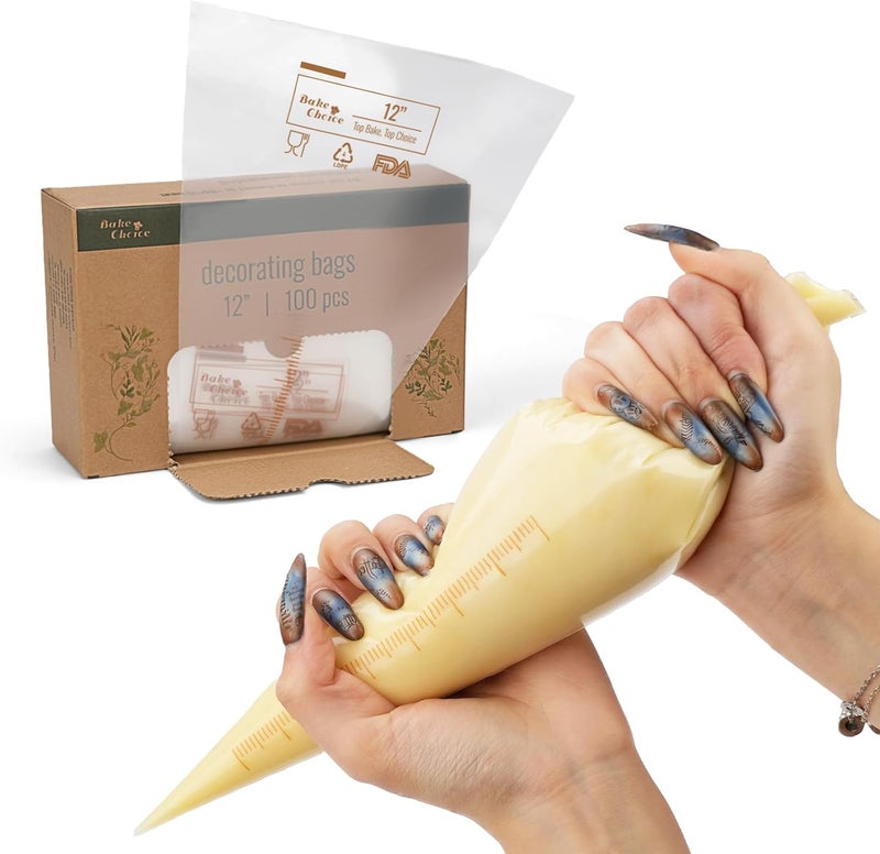 Bake Choice 12 Inch Piping Bags, 100PCS Thickened Disposable Pastry Bags, Anti Burst Icing Bags for Cream Frosting, Non-slip Frosting Bags, Cake & Cookie Decorating Supplies - Image 1