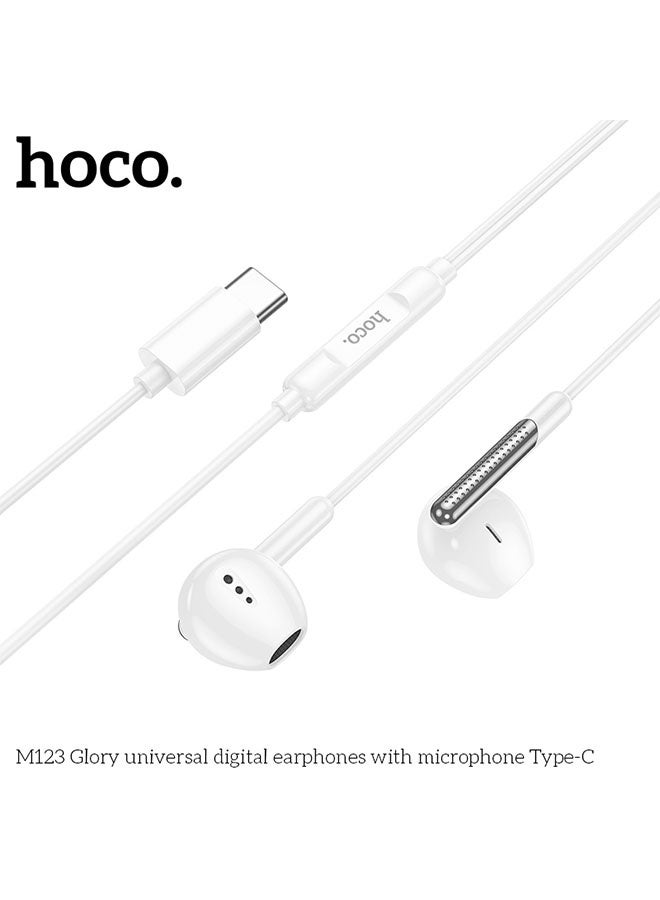 hoco. M123 Glory Universal Digital Earphones with Microphone Type-C(White) - Image 3