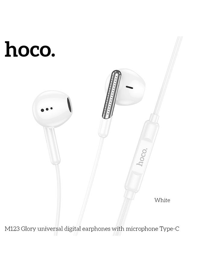 hoco. M123 Glory Universal Digital Earphones with Microphone Type-C(White) - Image 2