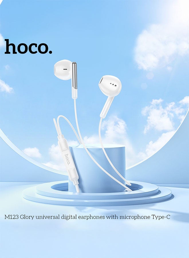 hoco. M123 Glory Universal Digital Earphones with Microphone Type-C(White) - Image 4