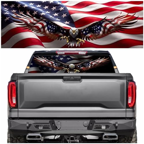 Tobethay Rear Window Decals for Trucks 65x22 in Back Window Decals Fit Most Pickup Trucks SUV Vinyl American Eagle Flag Back Window Decal for Car Personalized Decoration Colorful - Image 1