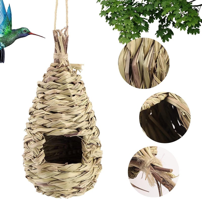 Aputue Bird Nest, 3 Piece Cream-Colored Bird Houses, Natural Reed Grass Hanging Pouches for Garden Decoration and Small Bird Protection - Image 4