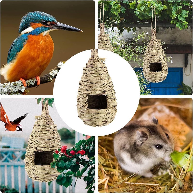 Aputue Bird Nest, 3 Piece Cream-Colored Bird Houses, Natural Reed Grass Hanging Pouches for Garden Decoration and Small Bird Protection - Image 5