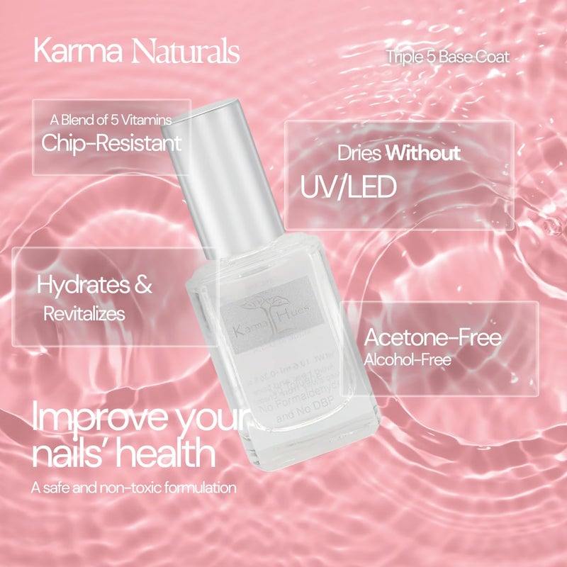 karma organic كريمة أورجانيك طلاء الأساس الثلاثي 5؛ علاج أظافر غير سام نباتي خالي من القسوة - Image 3