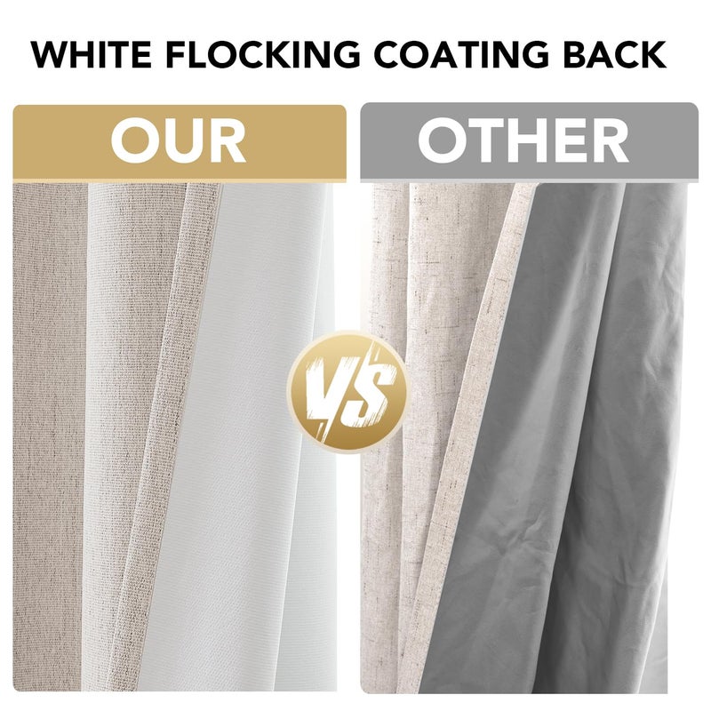 H.VERSAILTEX H.VERSAILTEX 100% Blackout Curtains Linen Textured Chenille Curtains Full Light Blocking Thermal Insulated Curtain 84 Inches Long with White Flocking Coating Back  2 Panels  Heathered Natural - Image 3