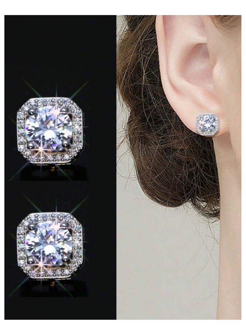 طقم مجوهرات فاخر للنساء يتكون من قلادة وزوج من الاقراط وخاتم، جميعها مزين بالزركونيا المربعة الشكل - Image 2