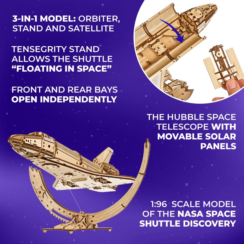 UGEARS مجموعة نماذج فضائية من يوغيارز - مكوك الفضاء ناسا ديسكفري - نماذج خشبية للبناء للبالغين - مجموعة نماذج مكوك الفضاء - لغز ميكانيكي ثلاثي الأبعاد من نماذج خشبية للبالغين - نموذج مركبة فضائية بميزات تفصيلية - Image 3