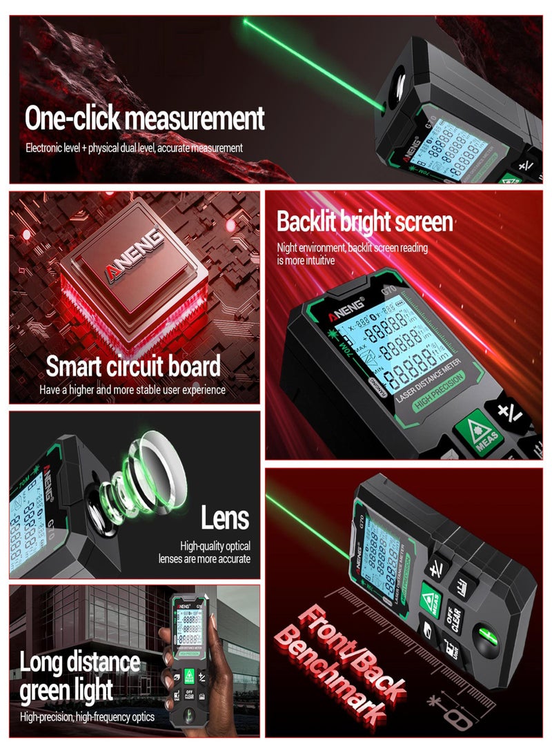 ANENG ANENG G70 Smart High-Precision Rangefinder Green Distance Meter 30 Set of Data Storage Autonomous Calibration Multi-function Tool - Image 4