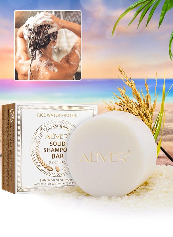 ALIVER Rice Water Protein Shampoo Bar Rice Water Solid Shampoo Bar for Hair Growth Rice Water protein Shampoo Bar for Strengthening Weak or Damaged Hair Thinning Hair & Hair Loss Soap - Image 1