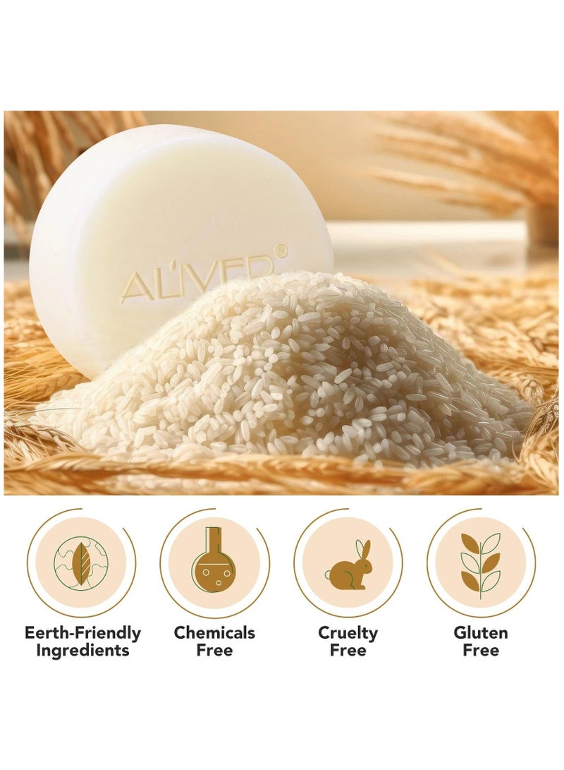 ALIVER Rice Water Protein Shampoo Bar Rice Water Solid Shampoo Bar for Hair Growth Rice Water protein Shampoo Bar for Strengthening Weak or Damaged Hair Thinning Hair & Hair Loss Soap - Image 2