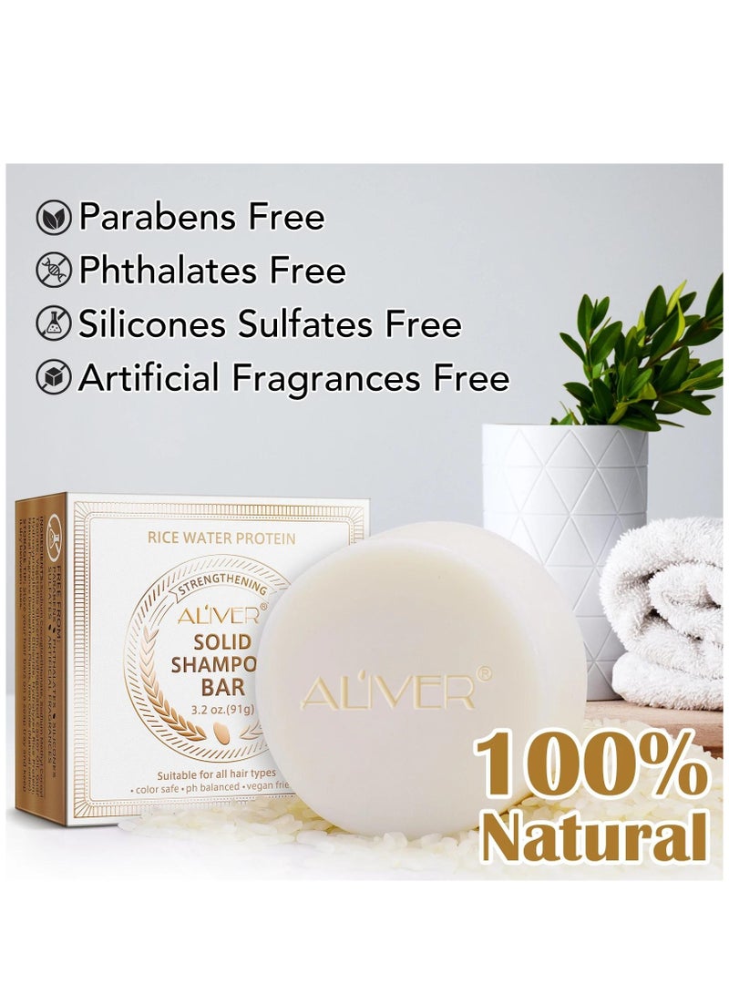 ALIVER Rice Water Protein Shampoo Bar Rice Water Solid Shampoo Bar for Hair Growth Rice Water protein Shampoo Bar for Strengthening Weak or Damaged Hair Thinning Hair & Hair Loss Soap - Image 5