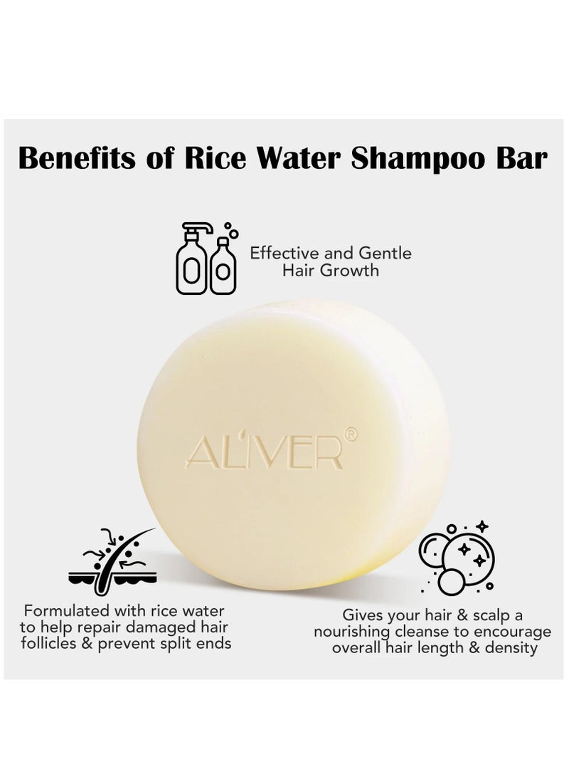 ALIVER Rice Water Protein Shampoo Bar Rice Water Solid Shampoo Bar for Hair Growth Rice Water protein Shampoo Bar for Strengthening Weak or Damaged Hair Thinning Hair & Hair Loss Soap - Image 3