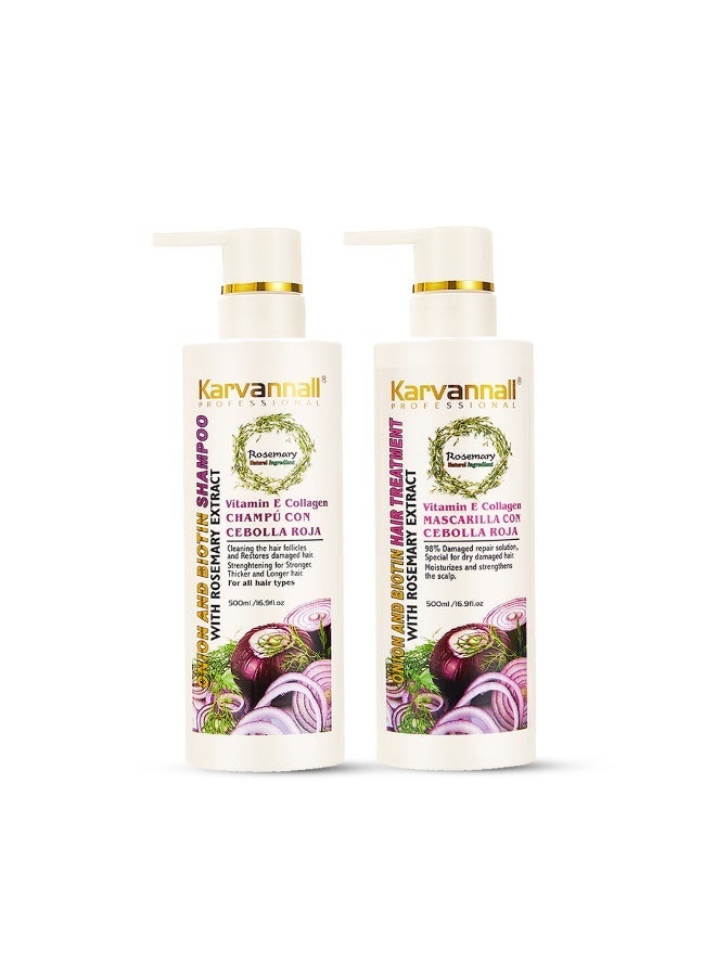 كارفانال مجموعة شامبو وقناع الشعر بالروزماري والبيوتين من كارفاانال مع مستخلص البصل والكولاجين وفيتامين E - مضاد لتساقط الشعر وتخفيفه، 2 × 16.9 أونصة سائلة - Image 1