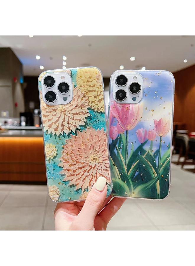 S-TOP Case For iPhone 13 Pro Gold Foil Oil Painting Epoxy TPU Phone Case - Image 2