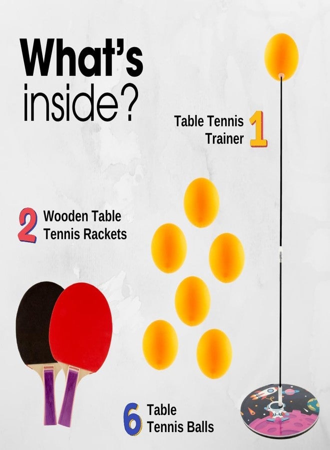 MOROVIK Indoor Outdoor Ping Pong Table Tennis Trainer with 2 Wooden Rackets & 6 Balls | Sports Toy for Teenagers & Kids | Birthday Gift Ping Pong Table Tennis Black (Multi) (Black) - Image 2