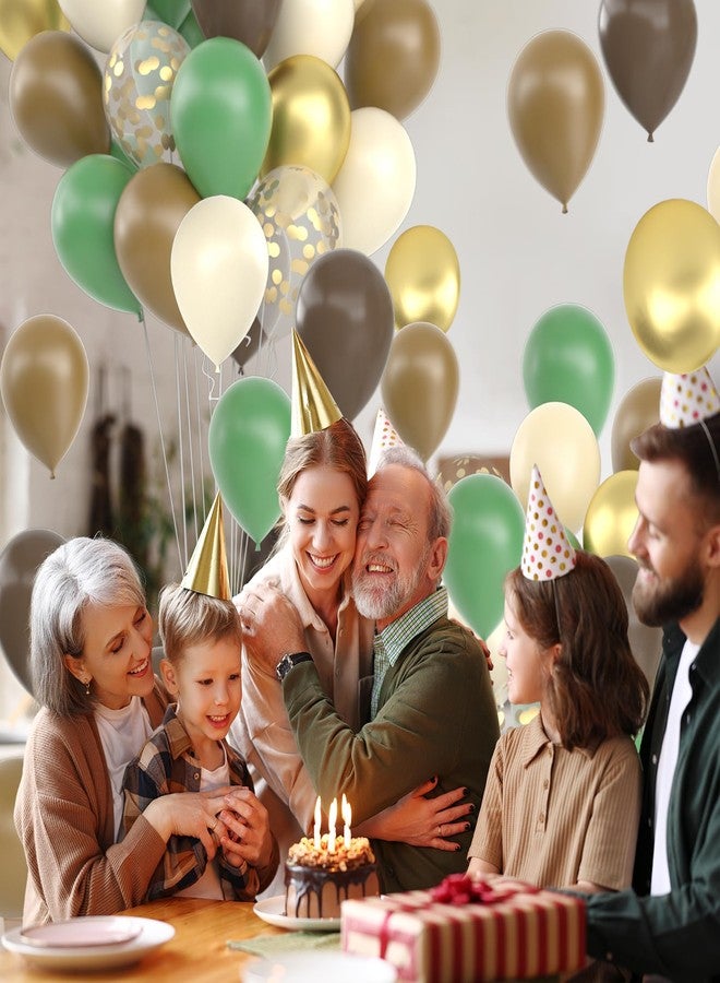 Janinus 64 Pcs Sage Green Brown Balloons Sets - 12 Inch Green Gold Confetti Balloons Jungle Safari Dark Brown Khaki Nude Balloon for Woodland Baby Shower Hunting Birthday Decorations - Image 5