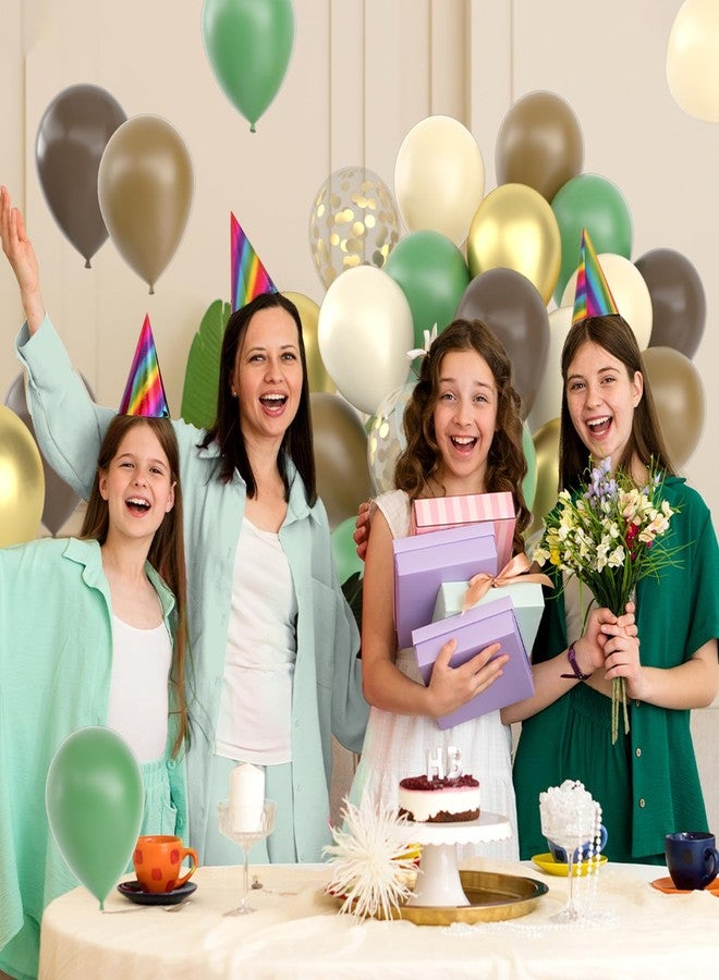 Janinus 64 Pcs Sage Green Brown Balloons Sets - 12 Inch Green Gold Confetti Balloons Jungle Safari Dark Brown Khaki Nude Balloon for Woodland Baby Shower Hunting Birthday Decorations - Image 3