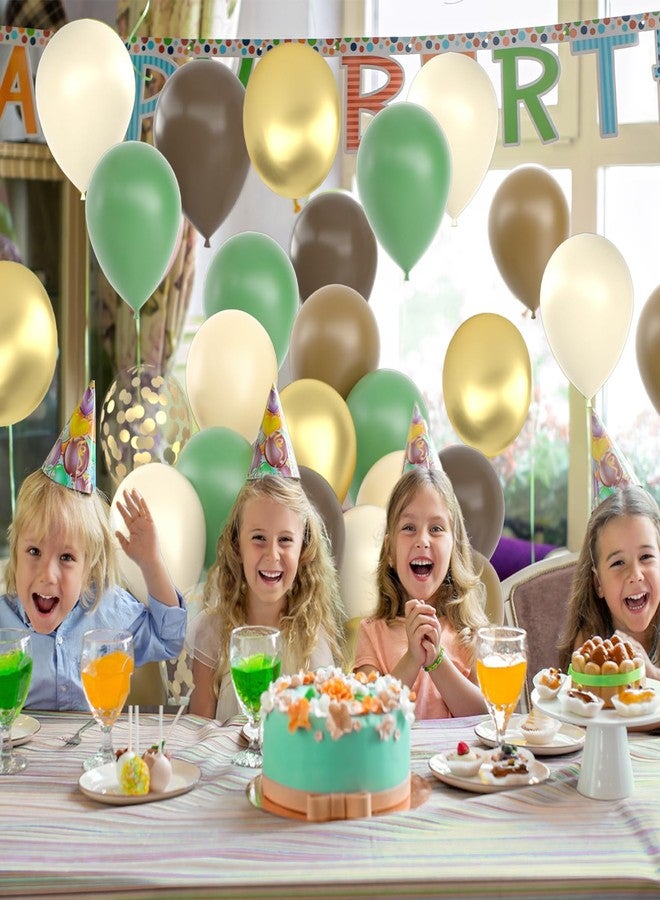 Janinus 64 Pcs Sage Green Brown Balloons Sets - 12 Inch Green Gold Confetti Balloons Jungle Safari Dark Brown Khaki Nude Balloon for Woodland Baby Shower Hunting Birthday Decorations - Image 4