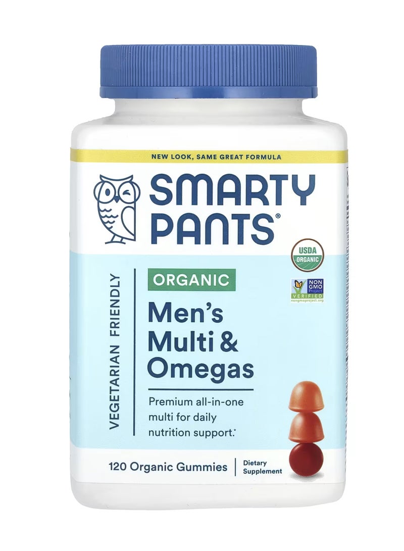 Organic Men's Multi & Omegas Gummies Raspberry Orange and Cherry 120 Organic Gummies