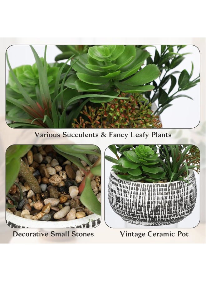 Villa Como 10” Large Succulents Plants Artificial in Ceramic Pots Potted Faux Succulent Arrangement with Black Bowl Pots Fake Desk Succulents Plants for Home Bathroom Shelf Table Indoor Decor - Image 3