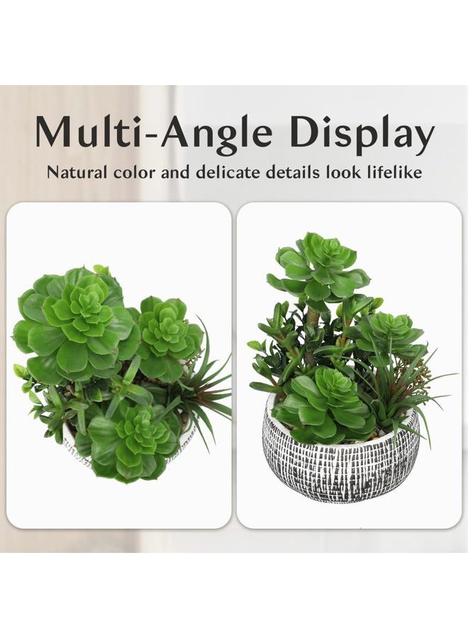 Villa Como 10” Large Succulents Plants Artificial in Ceramic Pots Potted Faux Succulent Arrangement with Black Bowl Pots Fake Desk Succulents Plants for Home Bathroom Shelf Table Indoor Decor - Image 4