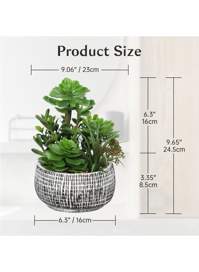 Villa Como 10” Large Succulents Plants Artificial in Ceramic Pots Potted Faux Succulent Arrangement with Black Bowl Pots Fake Desk Succulents Plants for Home Bathroom Shelf Table Indoor Decor - Image 2