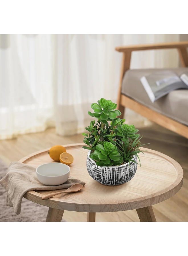 Villa Como 10” Large Succulents Plants Artificial in Ceramic Pots Potted Faux Succulent Arrangement with Black Bowl Pots Fake Desk Succulents Plants for Home Bathroom Shelf Table Indoor Decor - Image 5