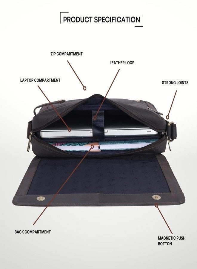WildHorn Genuine Leather Laptop Messenger Bag for Men | Stylish Office Bag with a Padded Laptop Compartment & Adjustable Strap | Designed to Fit Laptops up to 14 Inches | Backed by a 1-Year Warranty - Image 4