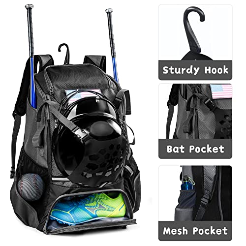 VIGEGARI Youth Baseball Backpack - Adults Bat Bag, Softball Equipment & Accessories Holder for Bat, Glove, Helmet, Shoes - Image 3