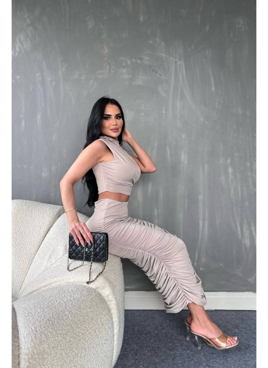 Lovefab - Love Fab Zero Sleeve Gathered Crop Skirt Set - Image 1