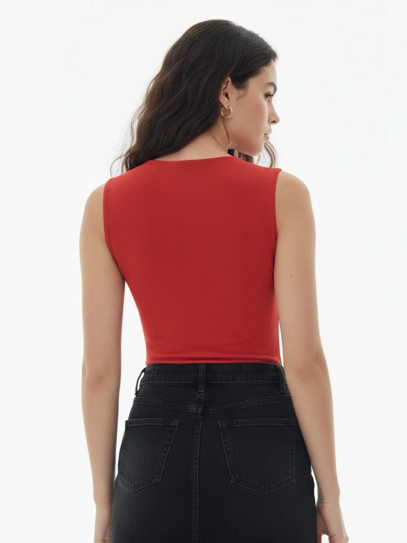 Outzidr  Red Solid Cowl Drapey Top  | Best Price UAE