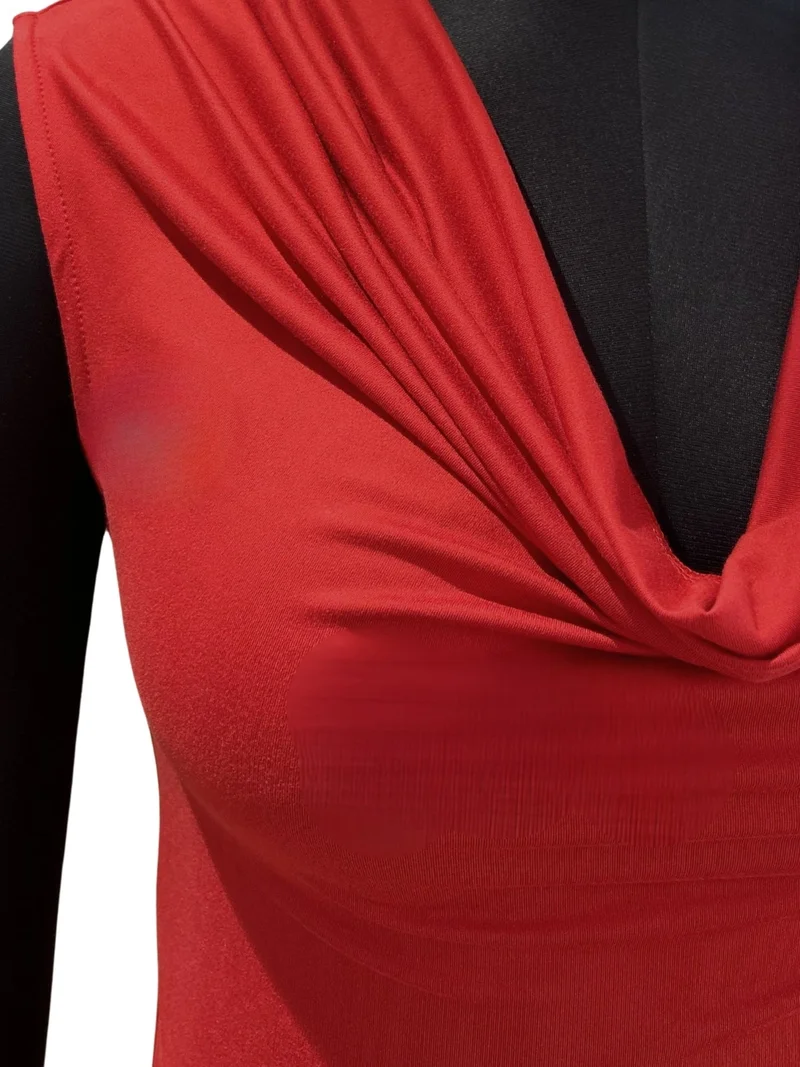 Outzidr  Red Solid Cowl Drapey Top  | Best Price UAE