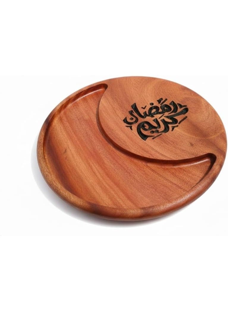 Luxury Ramadan serving tray – High-quality beech wood – 30 cm diameter – Engraved with "Ramadan Kareem" – Ideal for drinks, coffee, and dates - Image 2