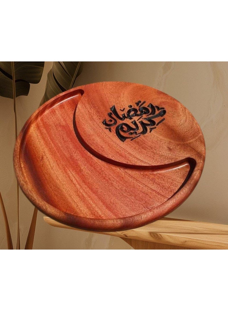 Luxury Ramadan serving tray – High-quality beech wood – 30 cm diameter – Engraved with "Ramadan Kareem" – Ideal for drinks, coffee, and dates - Image 1