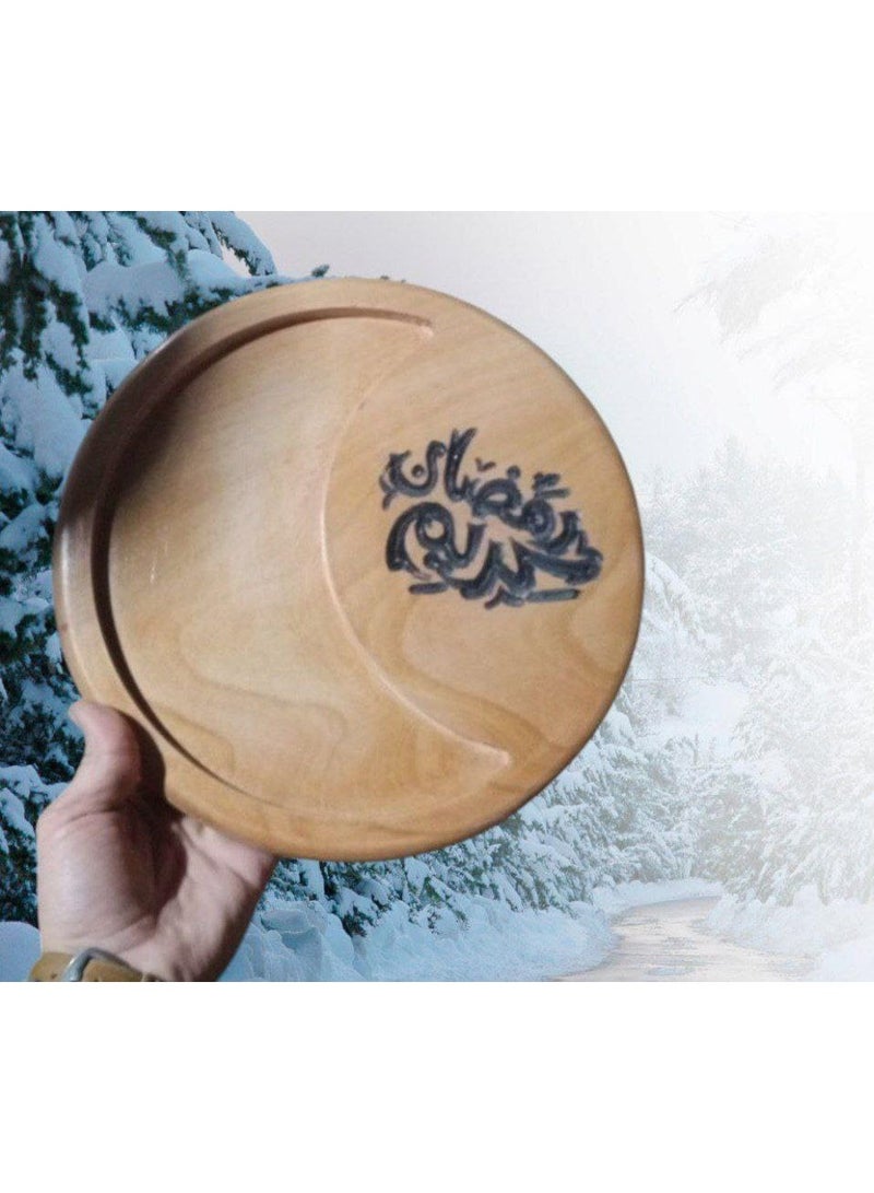 Luxury Ramadan serving tray – High-quality beech wood – 30 cm diameter – Engraved with "Ramadan Kareem" – Ideal for drinks, coffee, and dates - Image 4