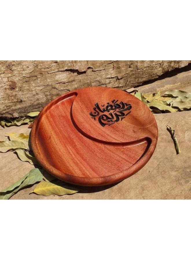 Luxury Ramadan serving tray – High-quality beech wood – 30 cm diameter – Engraved with "Ramadan Kareem" – Ideal for drinks, coffee, and dates - Image 3