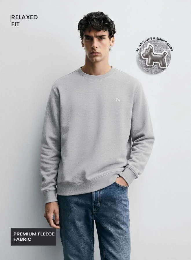 The Indian Garage Co Men Relaxed Fit Embroidered Crew Neck Full Sleeves Sweatshirt