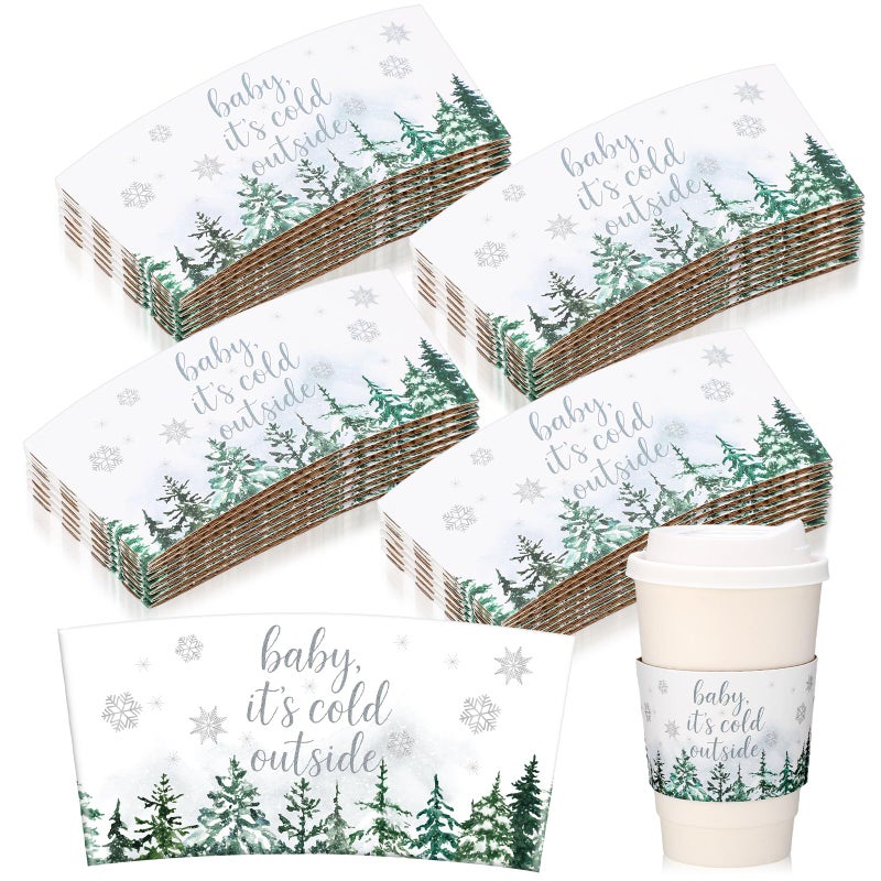 FoldTier 30 Pcs Winter Baby Shower Supplies Baby Its Cold Outside Party Coffee Cup Sleeves Winter Disposable Coffee Sleeves for Hot Cocoa Birthday Woodland Party Supplies - Image 2