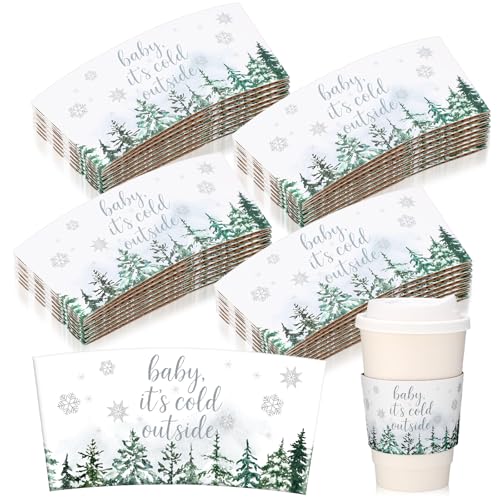 FoldTier 30 Pcs Winter Baby Shower Supplies Baby Its Cold Outside Party Coffee Cup Sleeves Winter Disposable Coffee Sleeves for Hot Cocoa Birthday Woodland Party Supplies - Image 1