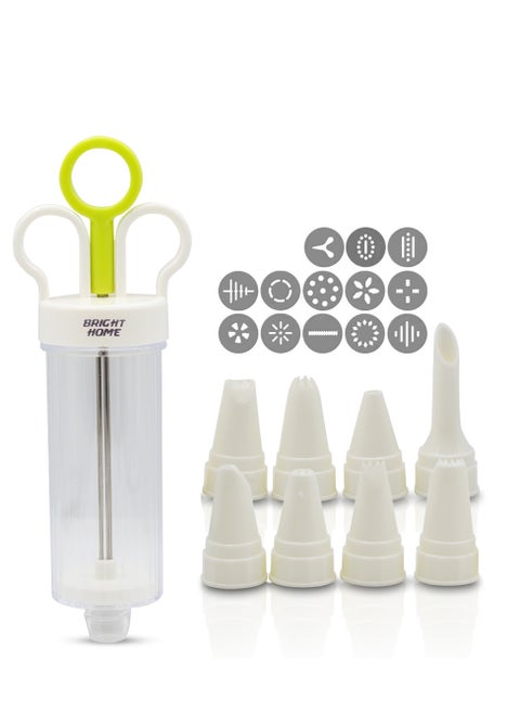 Biscuit Maker With 8 Different Nozzles Great Baking Tools Cookie Press Gun Kit For Cake Decorating Tool Biscuit Cookie Maker Easy to Use & Clean Biscuit Maker Gun for Dessert Cake Decoration (White)