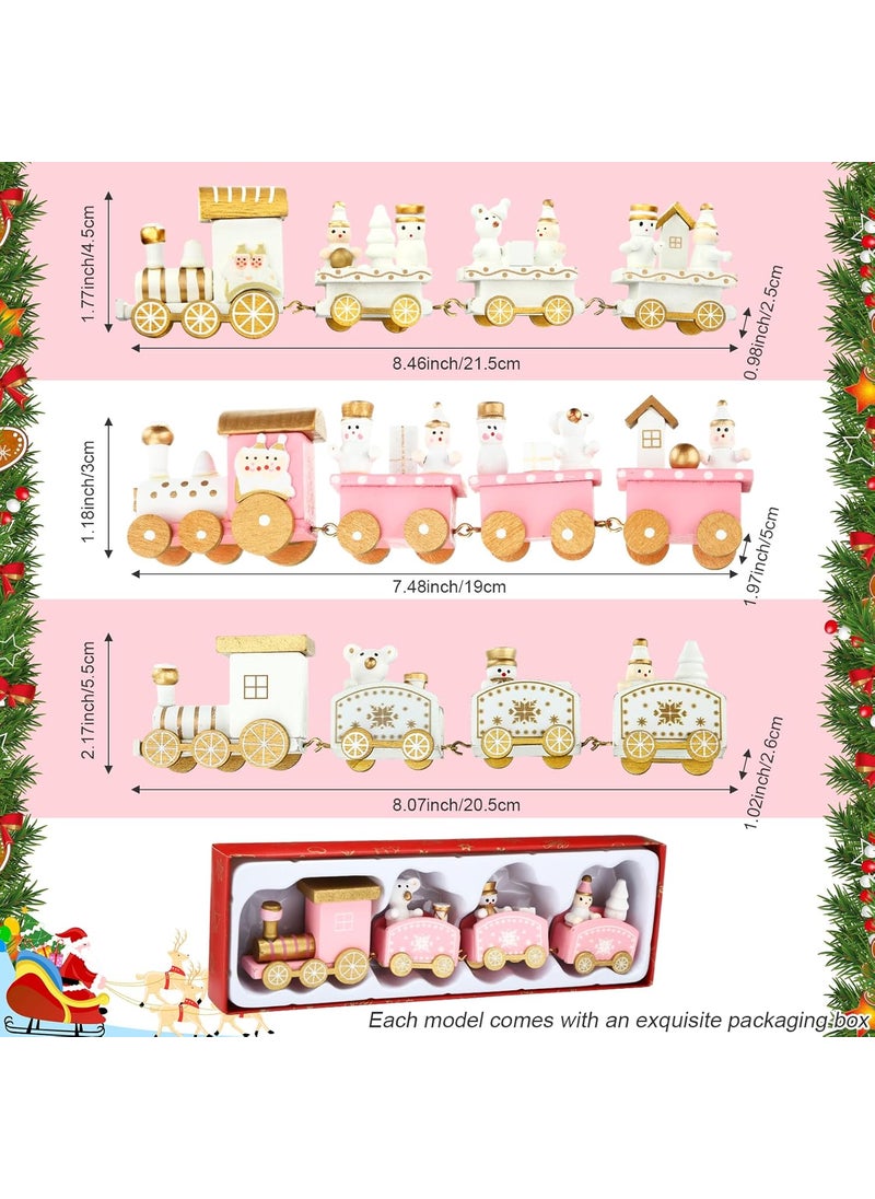 Syhood Syhood 4 Pcs Pink Christmas Wooden Train Mini Painted Train Decoration Around Tree for Kids Wooden Desktop Ornament for Xmas Party Winter Festival Gift  - Image 2