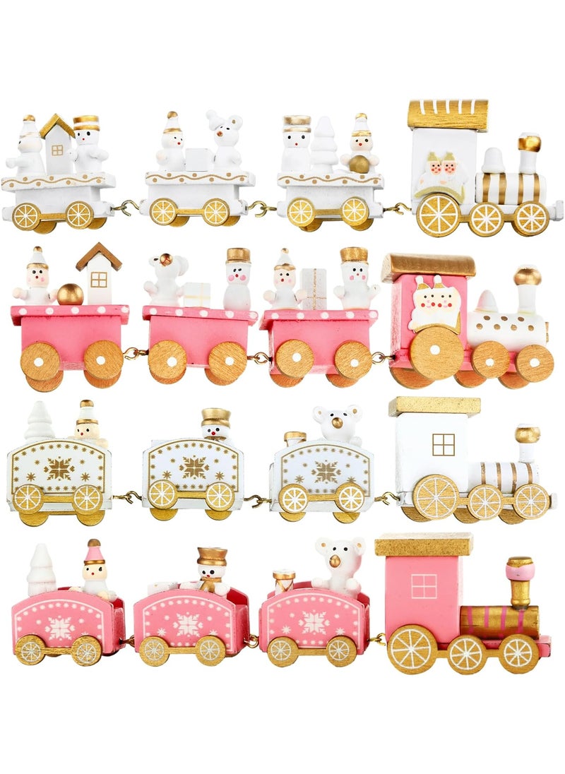 Syhood Syhood 4 Pcs Pink Christmas Wooden Train Mini Painted Train Decoration Around Tree for Kids Wooden Desktop Ornament for Xmas Party Winter Festival Gift  - Image 1