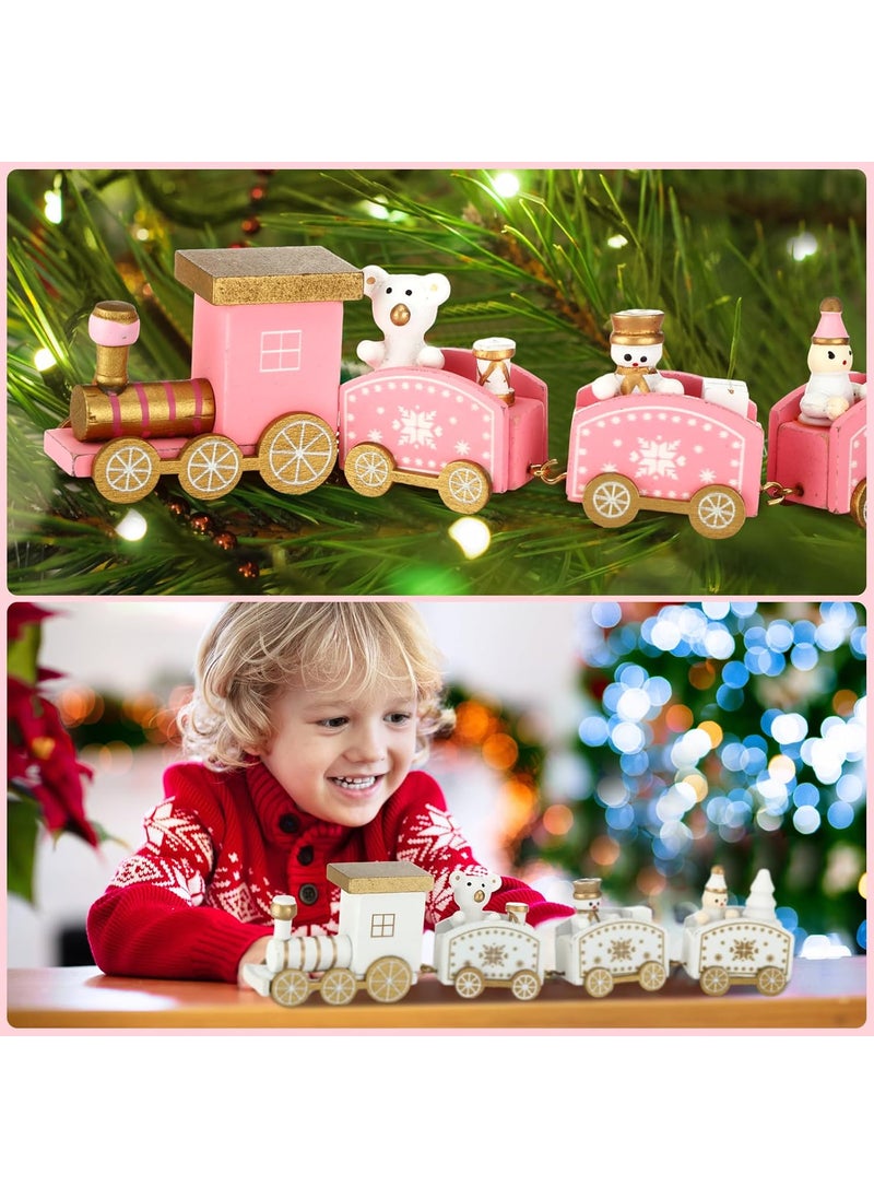 Syhood Syhood 4 Pcs Pink Christmas Wooden Train Mini Painted Train Decoration Around Tree for Kids Wooden Desktop Ornament for Xmas Party Winter Festival Gift  - Image 5