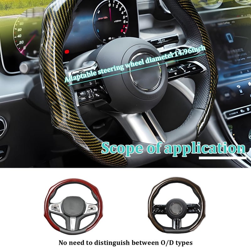 Sandfren Carbon Fiber Car Steering Wheel Cover, Non-Slip Comfortable Vehicle Steering Protector, Automotive Interior Wheel Wrap Cover Decoration Accessories, Universal Fit (Golden) - Image 2