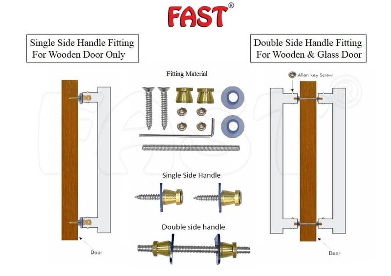 FAST DH204 مقبض باب زجاجي خشبي معدني مربع من الفولاذ المقاوم للصدأ 304 ومقبض باب خشبي 1 مجموعة أو 2 قطعة للباب الرئيسي، باب المصعد وباب الغرفة (450 مم) - Image 3