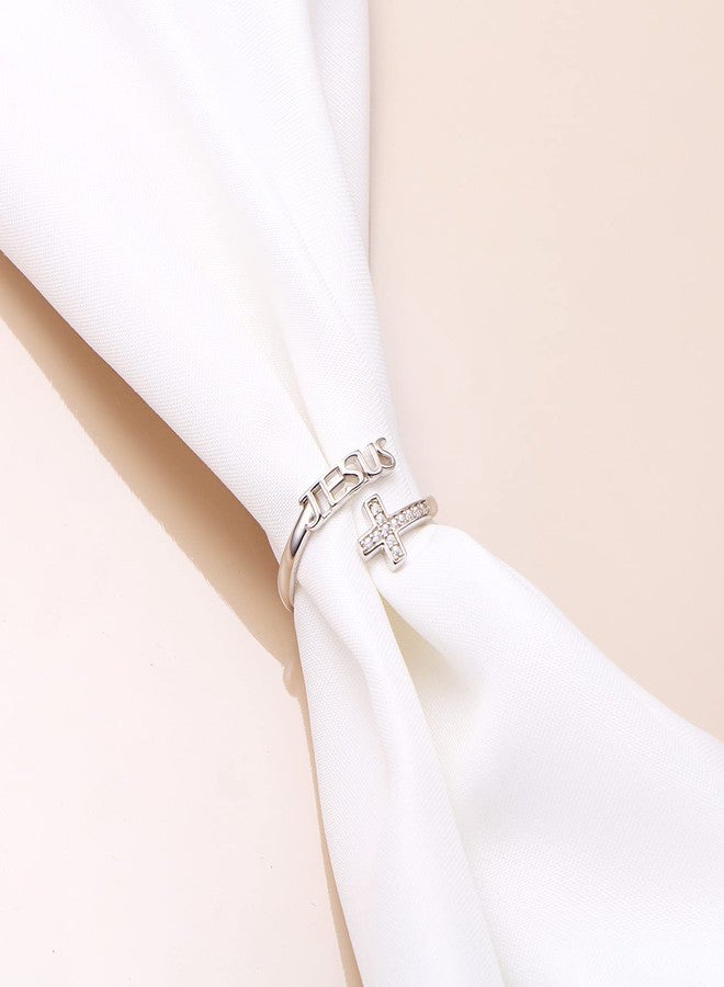 Flyow Cross Ring 925 Sterling Silver Engraved I Can Do All Things Jesus Cross CZ Ring Baptism First Communication Jewelry for Women, Size 8 - Image 5
