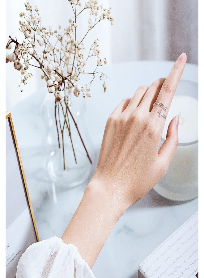 Flyow Cross Ring 925 Sterling Silver Engraved I Can Do All Things Jesus Cross CZ Ring Baptism First Communication Jewelry for Women, Size 8 - Image 2